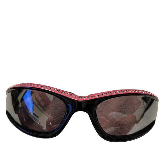 Foam Padded Motorcycle Riding Sunglasses Pink & Black with Crystal Rhinestones - Picture 2 of 5